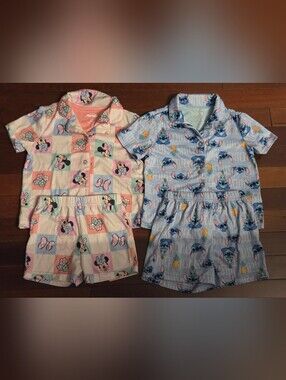 2 Pair Bundle Disney Kids Short Pajama Set - Minnie Mouse Pink & Stitch Blue